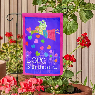 Personalized Folk Art Angel Hearts Valentine Garden Flag