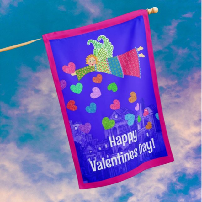 Personalized Folk Art Angel Hearts Valentine House Flag (Personalize it!)