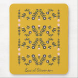 Personalized Folk Art Floral Yellow Modern Stylish Mouse Pad<br><div class="desc">Enhance your workspace with this Personalized Folk Art Floral Mouse Pad, featuring a charming symmetrical design of flowers and leaves in soft pink, navy, and green on a rich mustard yellow background. Customizable with your name, this mouse pad adds a touch of personality and warmth to your desk while celebrating...</div>