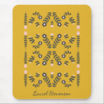 Personalized Folk Art Floral Yellow Modern Stylish Mouse Pad<br><div class="desc">Enhance your workspace with this Personalized Folk Art Floral Mouse Pad, featuring a charming symmetrical design of flowers and leaves in soft pink, navy, and green on a rich mustard yellow background. Customizable with your name, this mouse pad adds a touch of personality and warmth to your desk while celebrating...</div>
