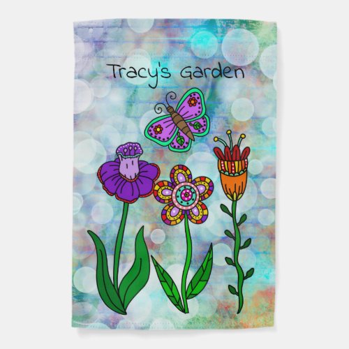 Personalized Folk Art Flowers and Butterfly   Garden Flag