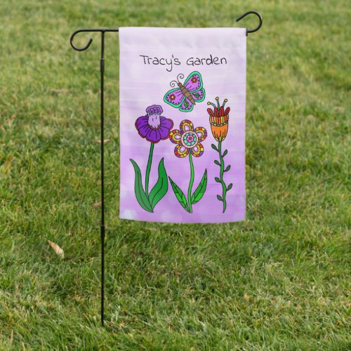 Personalized Folk Art Flowers and Butterfly   Garden Flag