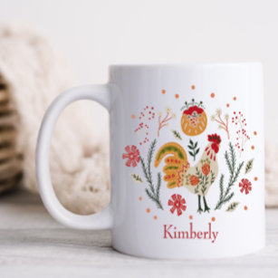 Personalized Folk Art Rooster Coffee Mug