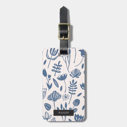 Personalized  Folk Botanical Print Luggage Tag