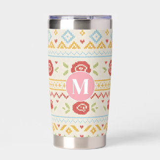 Personalized Folk Nordic Boho Floral Pattern Insulated Tumbler