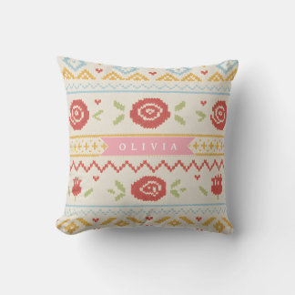 Personalized Folk Nordic Boho Floral Pattern Throw Pillow
