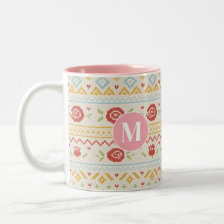 Personalized Folk Nordic Boho Floral Pattern Two-Tone Coffee Mug