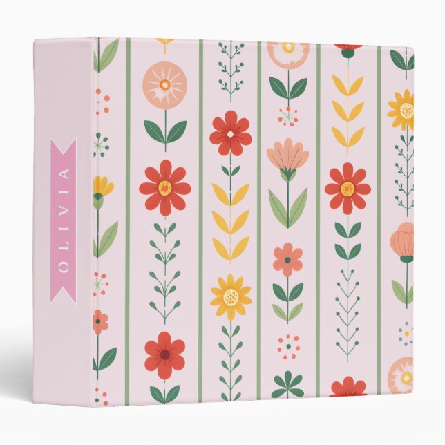 Personalized folk scandinavian floral pattern 3 ring binder (Front/Spine)