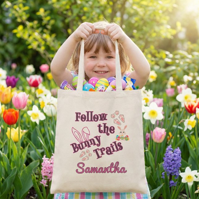 Personalized Follow the Bunny Trails Easter Tote Bag (Creator Uploaded)