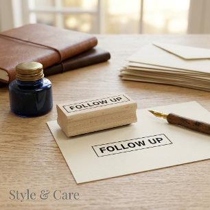 Personalized FOLLOW UP Label Wood Rubber Stamp