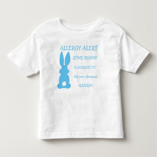 Personalized Food Allergy Alert Blue Easter Bunny Toddler T_shirt