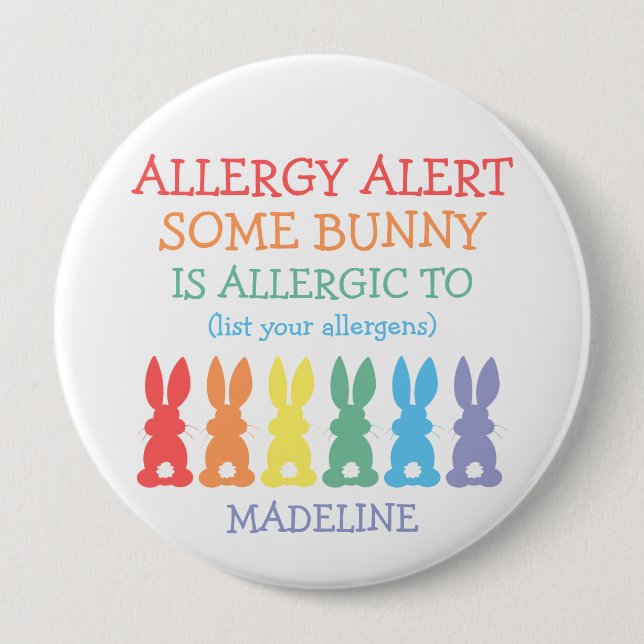 Personalized Food Allergy Alert Easter Bunny Kids Button (Front)