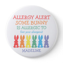Personalized Food Allergy Alert Easter Bunny Kids Button