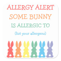 Personalized Food Allergy Alert Easter Bunny Square Sticker