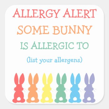 Personalized Food Allergy Alert Easter Bunny Square Sticker by LilAllergyAdvocates at Zazzle