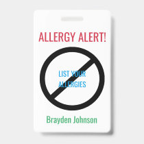 Personalized Food Allergy Alert Kids Medical Alert Badge