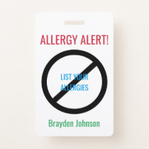 Personalized Food Allergy Alert Kids Medical Alert Badge
