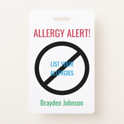 Personalized Food Allergy Alert Kids Medical Alert Badge