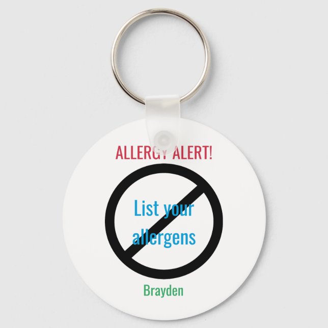 Personalized Food Allergy Alert Kids NO Symbol Keychain (Front)