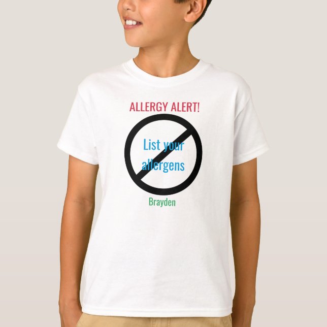 Personalized Food Allergy Alert Kids NO Symbol T-Shirt (Front)