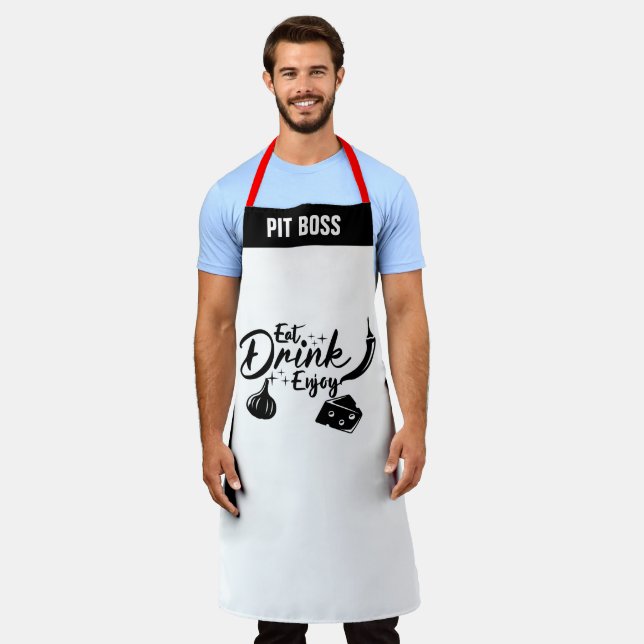 Personalized Foodie Aprons, Cool Eat Drink Enjoy Apron (Worn)