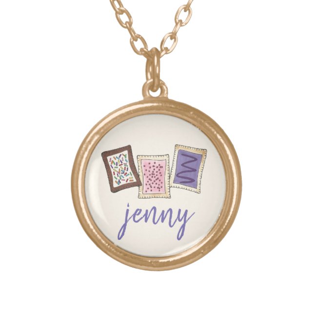 Personalized Foodie Toaster Pastries Breakfast Gold Plated Necklace (Front)