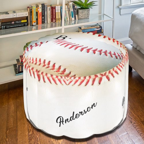 Personalized Foot Stool White Baseball red  Pouf
