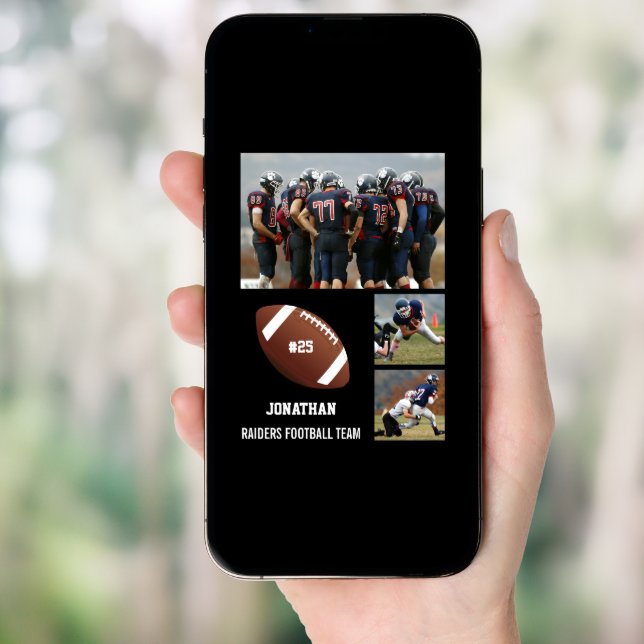 Personalized Football 3 Photo Collage Name Team # Poster (Front Digital)