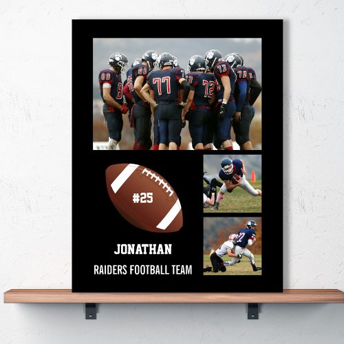 Personalized Football 3 Photo Collage Name Team  Poster