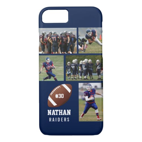 Personalized Football 5 Photo Collage Name Team  iPhone 87 Case