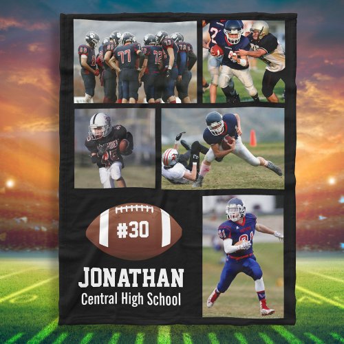 Personalized Football 5 Photo Collage Name  Team Fleece Blanket