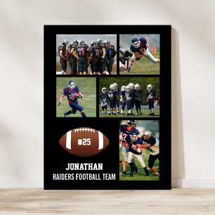 Personalized Football 5 Photo Collage Name Team # Poster