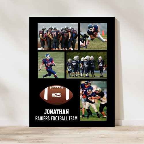 Personalized Football 5 Photo Collage Name Team  Poster