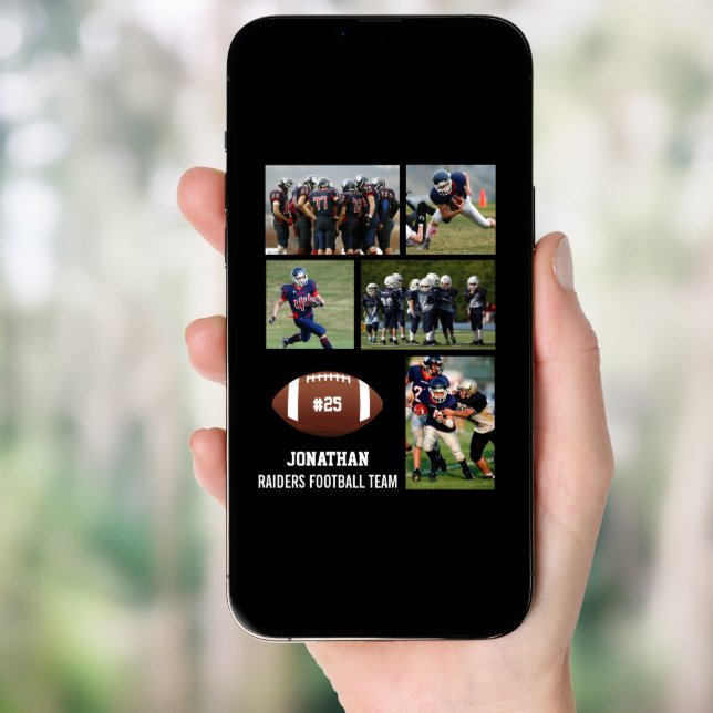 Personalized Football 5 Photo Collage Name Team # Poster (Front Digital)