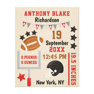 Personalized Football Baby Boy Birth Stats Record Canvas Print