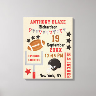 Personalized Football Baby Boy Birth Stats Record Canvas Print