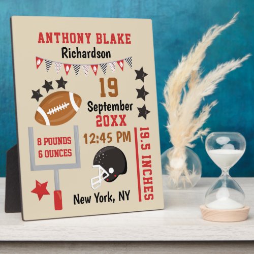 Personalized Football Baby Boy Birth Stats Record Plaque