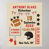 Personalized Football Baby Boy Birth Stats Record Poster