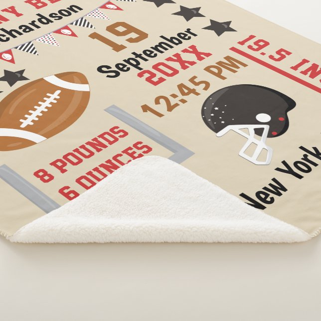 Personalized Football Baby Boy Birth Stats Record Sherpa Blanket (3/4)