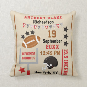 Personalized Football Baby Boy Birth Stats Record Throw Pillow