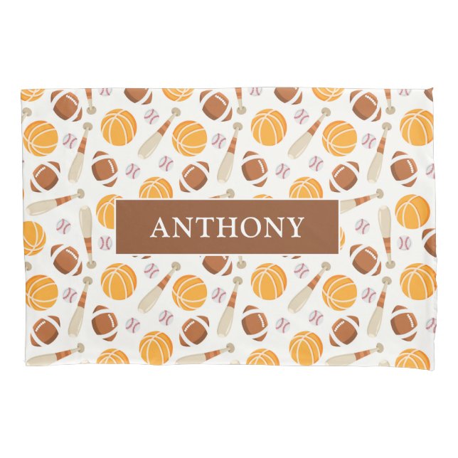 Personalized Football Basketball Baseball Boys Pillow Case (Front)