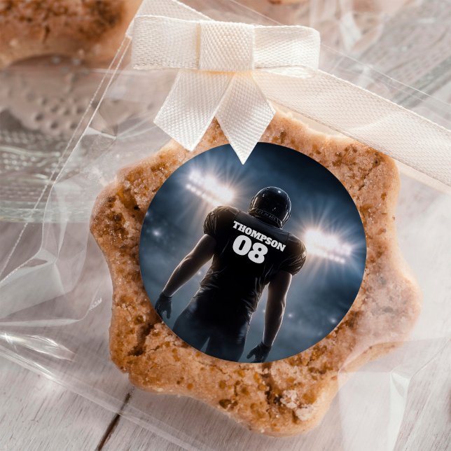 Personalized Football Birthday Party Classic Round Sticker (Creator Uploaded)