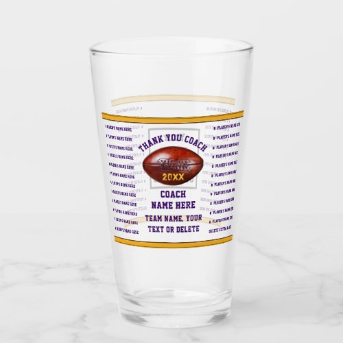 Personalized Football Coach Gifts LOGO or Delete Glass