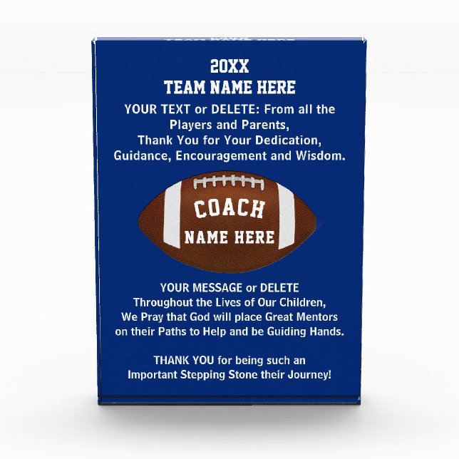 Personalized Football Coach Gifts, Your Messages Acrylic Award (Front)