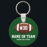 Personalized Football Design Name, Number, Team Keychain<br><div class="desc">This personalized football design features an American football with a jersey number and one or two lines of custom text - player's name, school name, team name, etc. Perfect for high school, youth or college player or football fans. Show your school spirit and love of football with a customized football...</div>