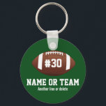 Personalized Football Design Name, Number, Team Keychain<br><div class="desc">This personalized football design features an American football with a jersey number and one or two lines of custom text - player's name, school name, team name, etc. Perfect for high school, youth or college player or football fans. Show your school spirit and love of football with a customized football...</div>
