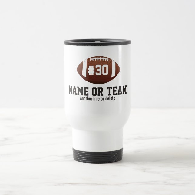 Personalized Football Design Name, Number, Team Travel Mug (Center)
