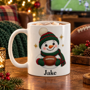 Personalized Football Fan Snowman Christmas Mug