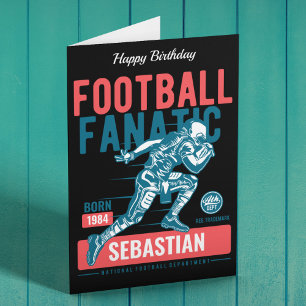 Personalized Football Fanatic Retro Birthday Card