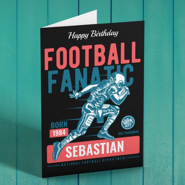 Personalized Football Fanatic Retro Birthday Card (Creator Uploaded)